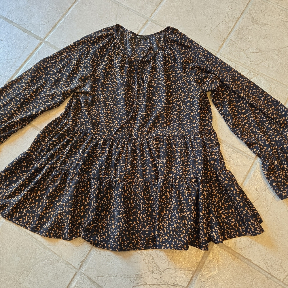 Sz 1XL boho blouse tiered ruffle black Shein Curve